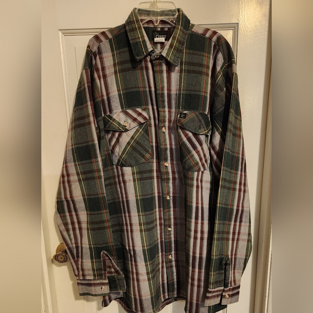 Codet Heavyweight Green Plaid Thermal Button-Up Shirt,size LT
